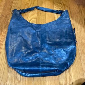 Blue leather hobo bag